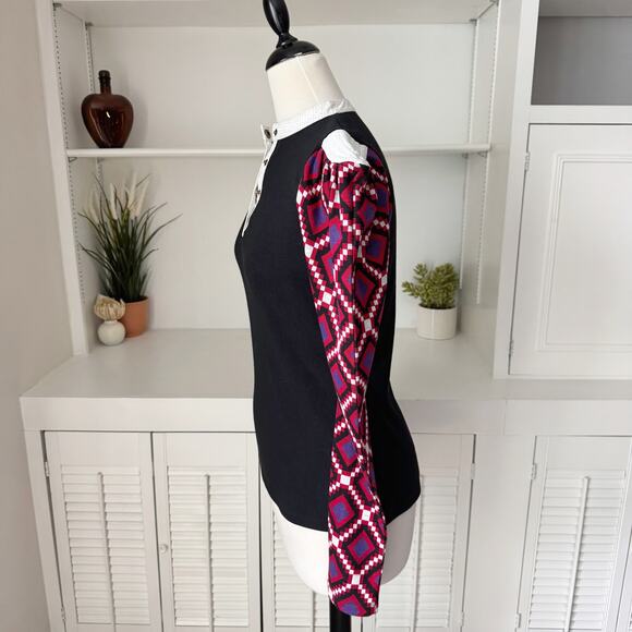 Nuvula Black Ribbed Knit Geometric Strong Shoulder Sweater Size L - Picture 2 of 9